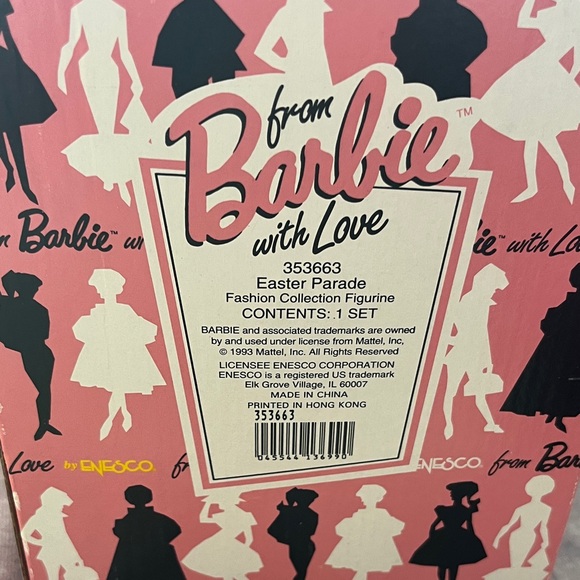 Vintage Enesco Barbie Figurine Doll with Black Coat and Colorful Dress - Picture 7 of 8